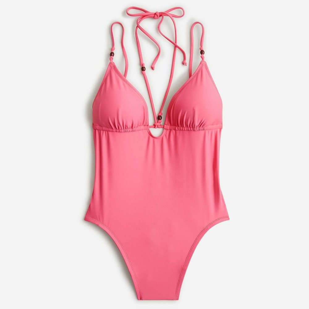 NWT: J. Crew Strappy Plunge One-Piece Swimsuit with Beads